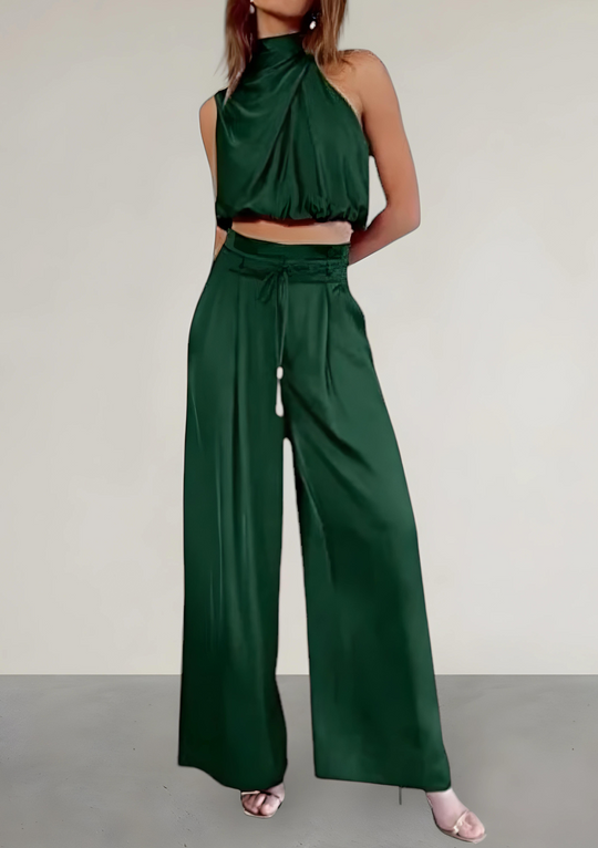 Dames Mouwloze Top en Broek met Wijde Pijpen – Sassie