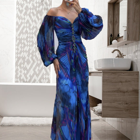 Dames Off Shoulder Geplooide Maxi Galajurk - Rozanne