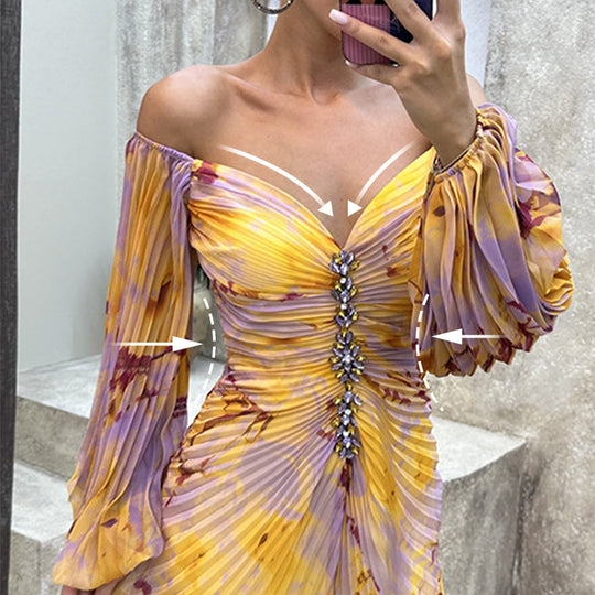 Dames Off Shoulder Geplooide Maxi Galajurk - Rozanne