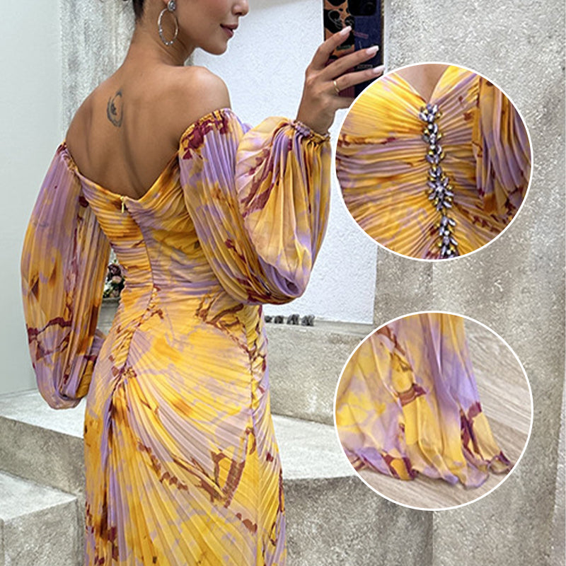 Dames Off Shoulder Geplooide Maxi Galajurk - Rozanne