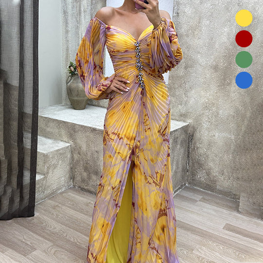 Dames Off Shoulder Geplooide Maxi Galajurk - Rozanne