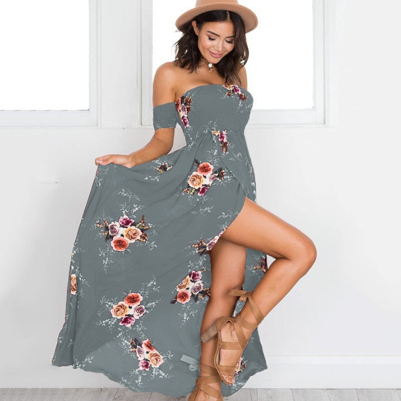Dames Off Shoulder Maxi Zomerjurk - Divine