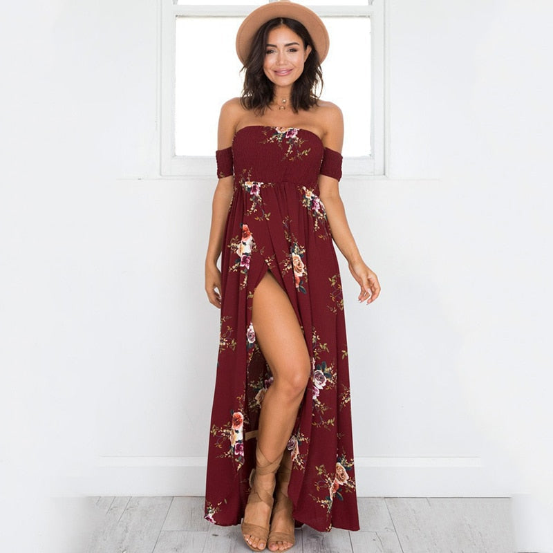 Dames Off Shoulder Maxi Zomerjurk - Divine