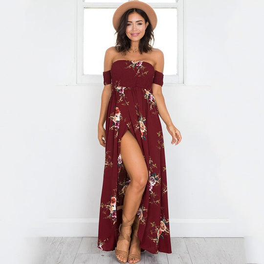 Dames Off Shoulder Maxi Zomerjurk - Divine