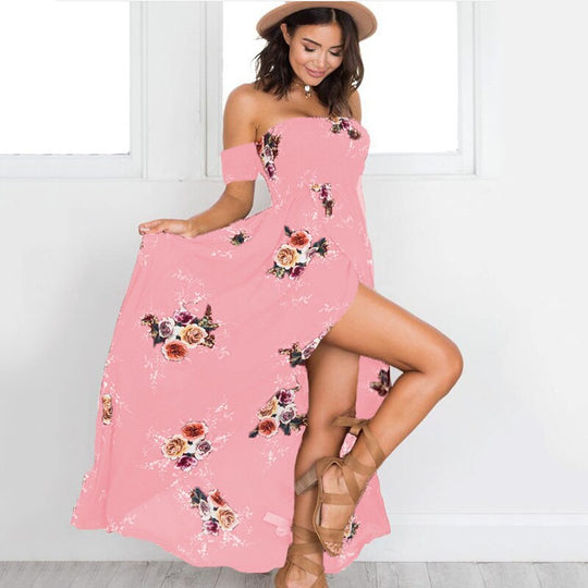 Dames Off Shoulder Maxi Zomerjurk - Divine