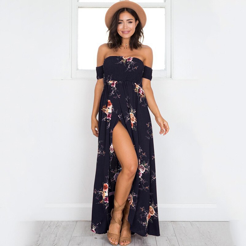Dames Off Shoulder Maxi Zomerjurk - Divine