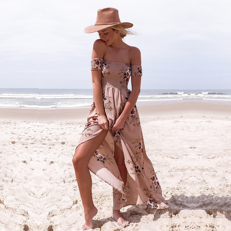 Dames Off Shoulder Maxi Zomerjurk - Divine