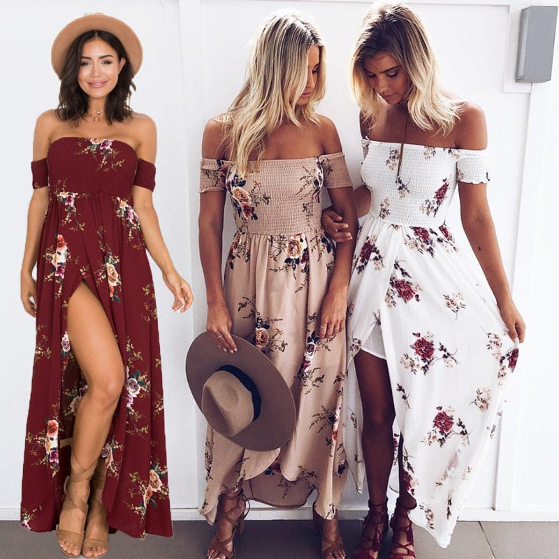 Dames Off Shoulder Maxi Zomerjurk - Divine