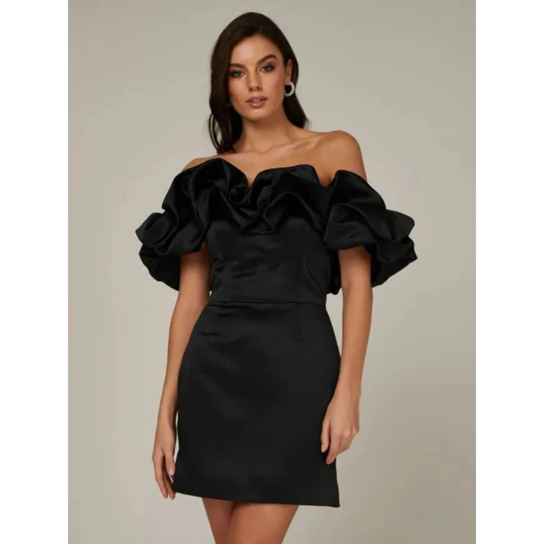 Dames Off-Shoulder Mini Cocktailjurk met ruches - Leanna