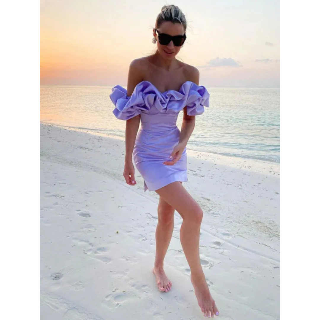 Dames Off-Shoulder Mini Cocktailjurk met ruches - Leanna