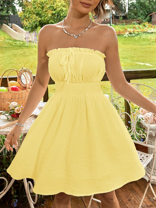 Dames Ruffle Trim Strapless Mini Zomerjurk - Olivia