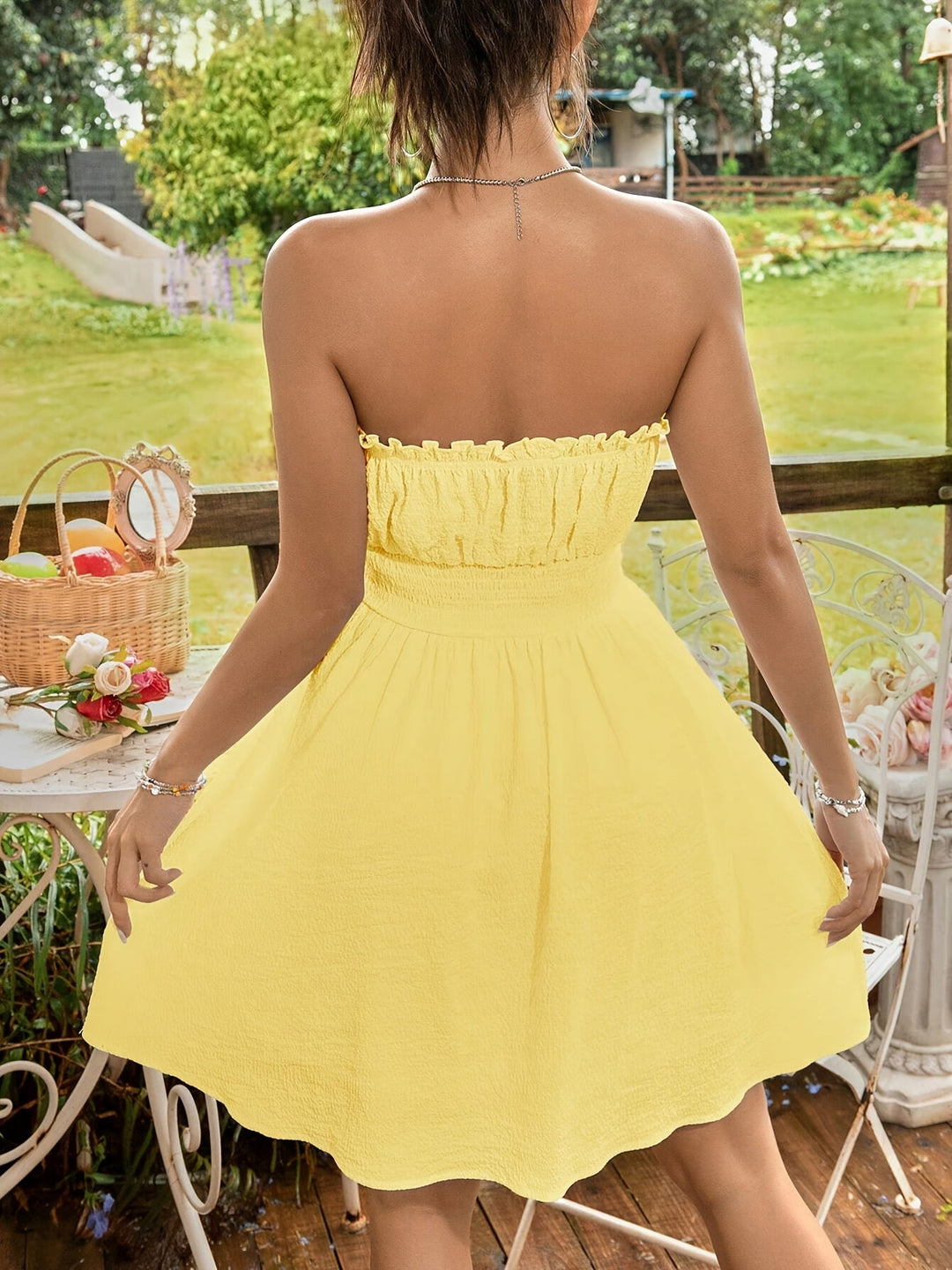 Dames Ruffle Trim Strapless Mini Zomerjurk - Olivia