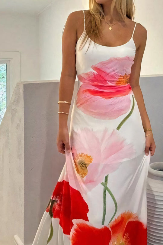 Dames Rugloze Bloemige Maxi Zomerjurk - Siletta