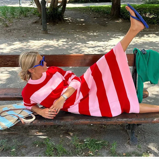 Dames Streep Midi Zomerjurk - Mariela