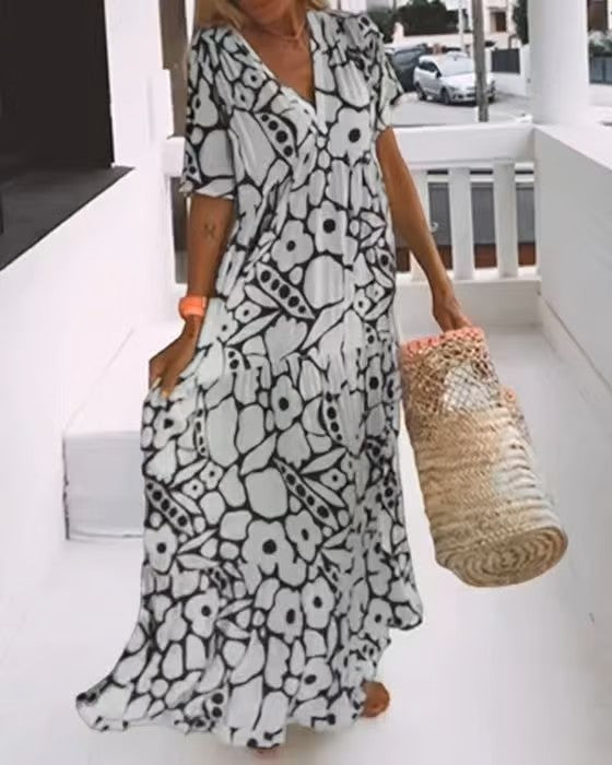 Dames V hals Maxi zomerjurk - Rosalie