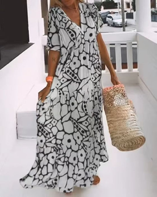 Dames V hals Maxi zomerjurk - Rosalie