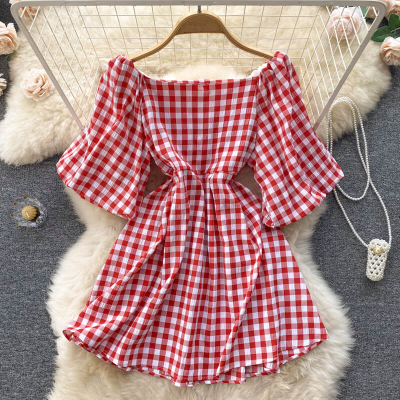 Dames Vierkante Mini Zomerjurk - Annabel