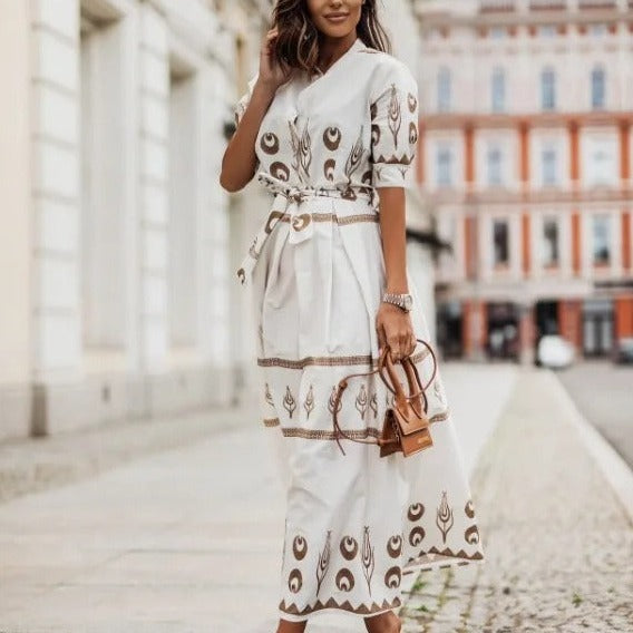 Dames Vintage stijl Midi zomerjurk -Ivory