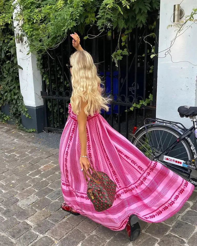 Dames Vloeiende Maxi Zomerjurk - Rosa