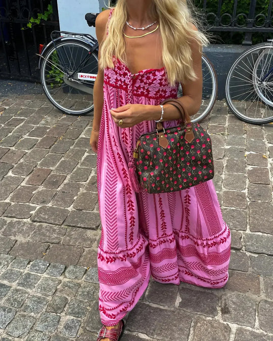 Dames Vloeiende Maxi Zomerjurk - Rosa
