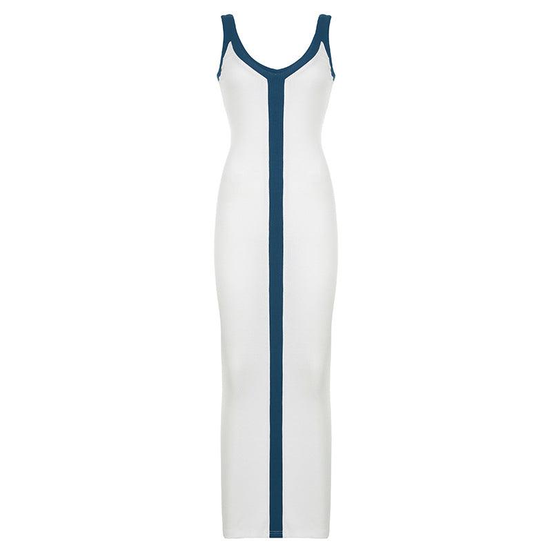 Dames Witte Contrast Maxi Zomerjurk - Serafina