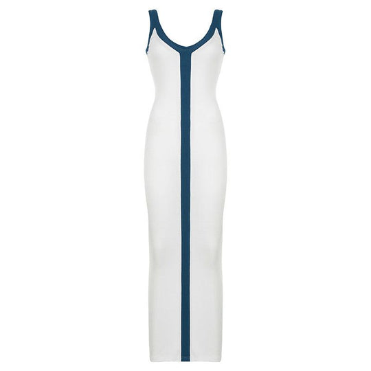 Dames Witte Contrast Maxi Zomerjurk - Serafina