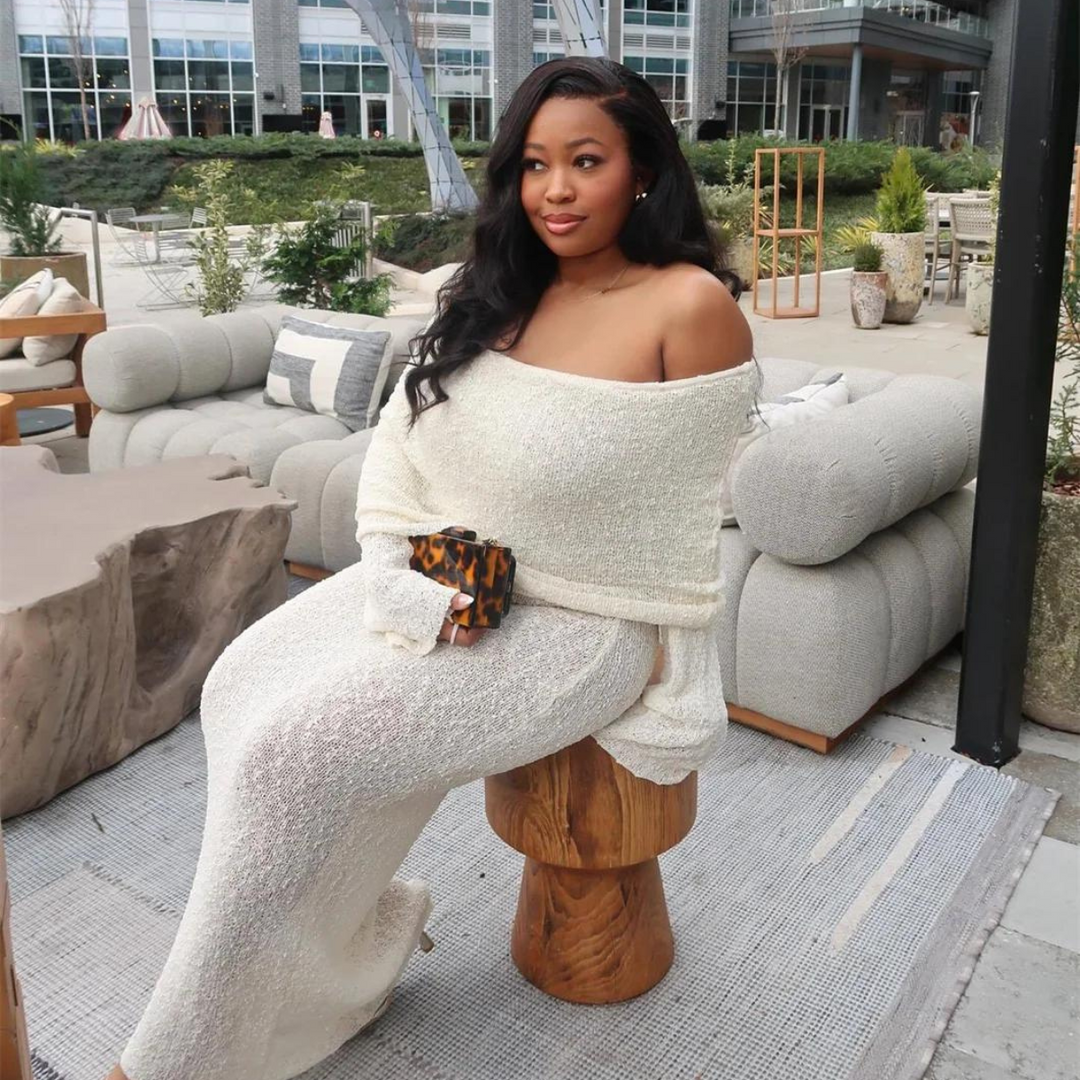 Dames Zachte stof Off the Shoulder Maxi zomerjurk met lange mouwen - Sophie