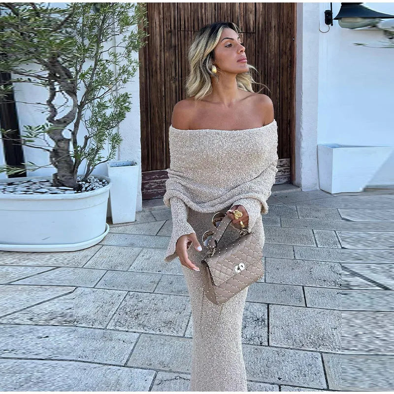 Dames Zachte stof Off the Shoulder Maxi zomerjurk met lange mouwen - Sophie