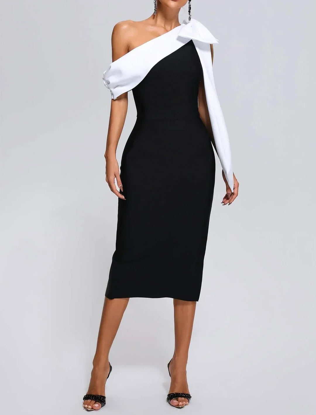 Dames Zwart Wit Midi Gala Jurk - Collette