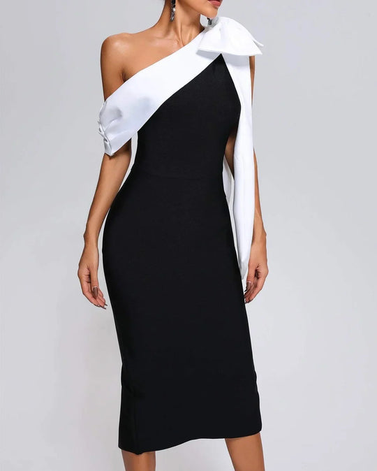 Dames Zwart Wit Midi Gala Jurk - Collette