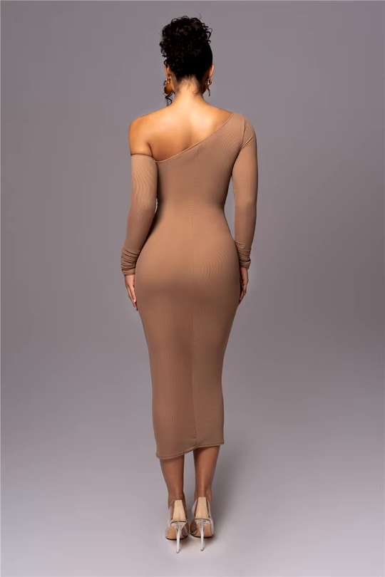 Dames midi bodycon jurk met ruches - Lillia