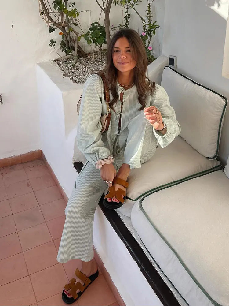 Dames zomer overhemd en broek set - Bo