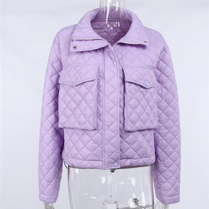 Dames jas met gewatteerd dessin en rechte pasvorm