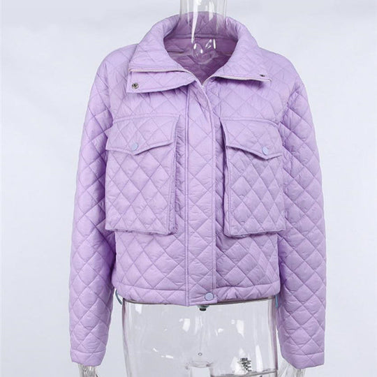 Dames jas met gewatteerd dessin en rechte pasvorm