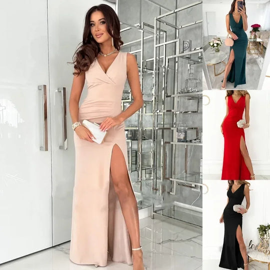 Dames V-Hals Mouwloze Split Jurk Elegant voor Zomer - Sophie-6