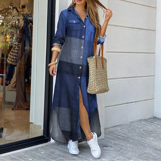 Dames Ruitjurk Lange Shirtjurk Comfortabel en Stijlvol - Danica-3