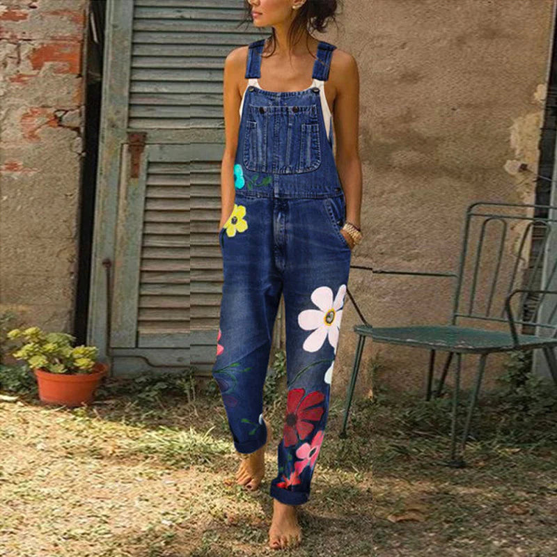 Denim Jumpsuit | Tuinbroek Dames | Bloemenprint & Comfortabele Pasvorm