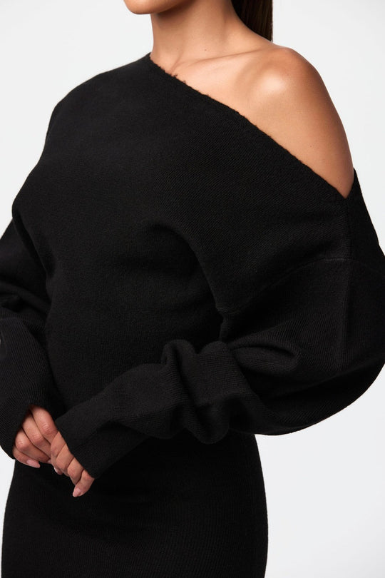Dames Zwarte Lange Jurk Hoge Taille Elegante Maxi Met Lange Mouwen - Diora-6