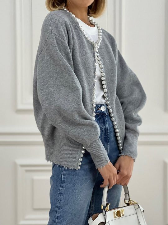 Elecia - Cardigan met kralen en gescheurde zoom