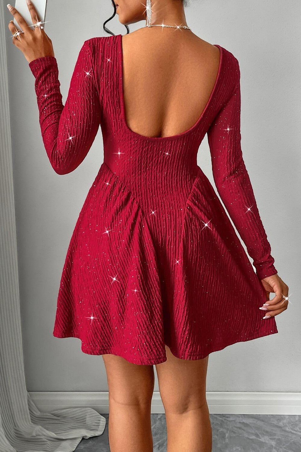 Dames Midi Jurk Elegante Pailletten Met Lange Mouwen - Elvariella-6