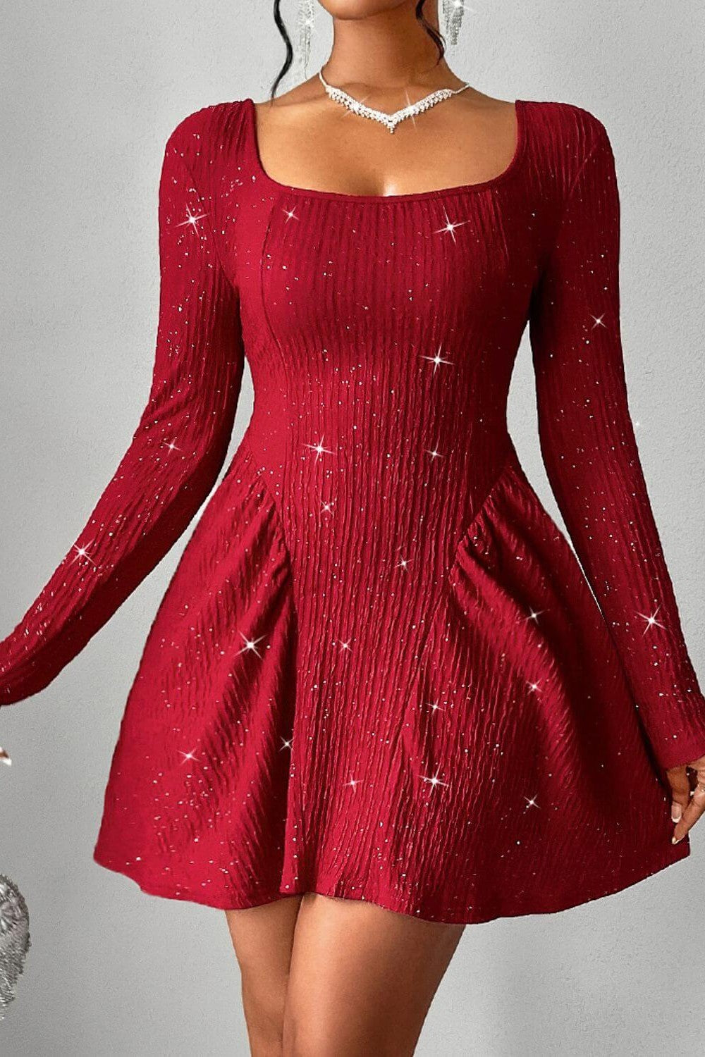 Dames Midi Jurk Elegante Pailletten Met Lange Mouwen - Elvariella-4