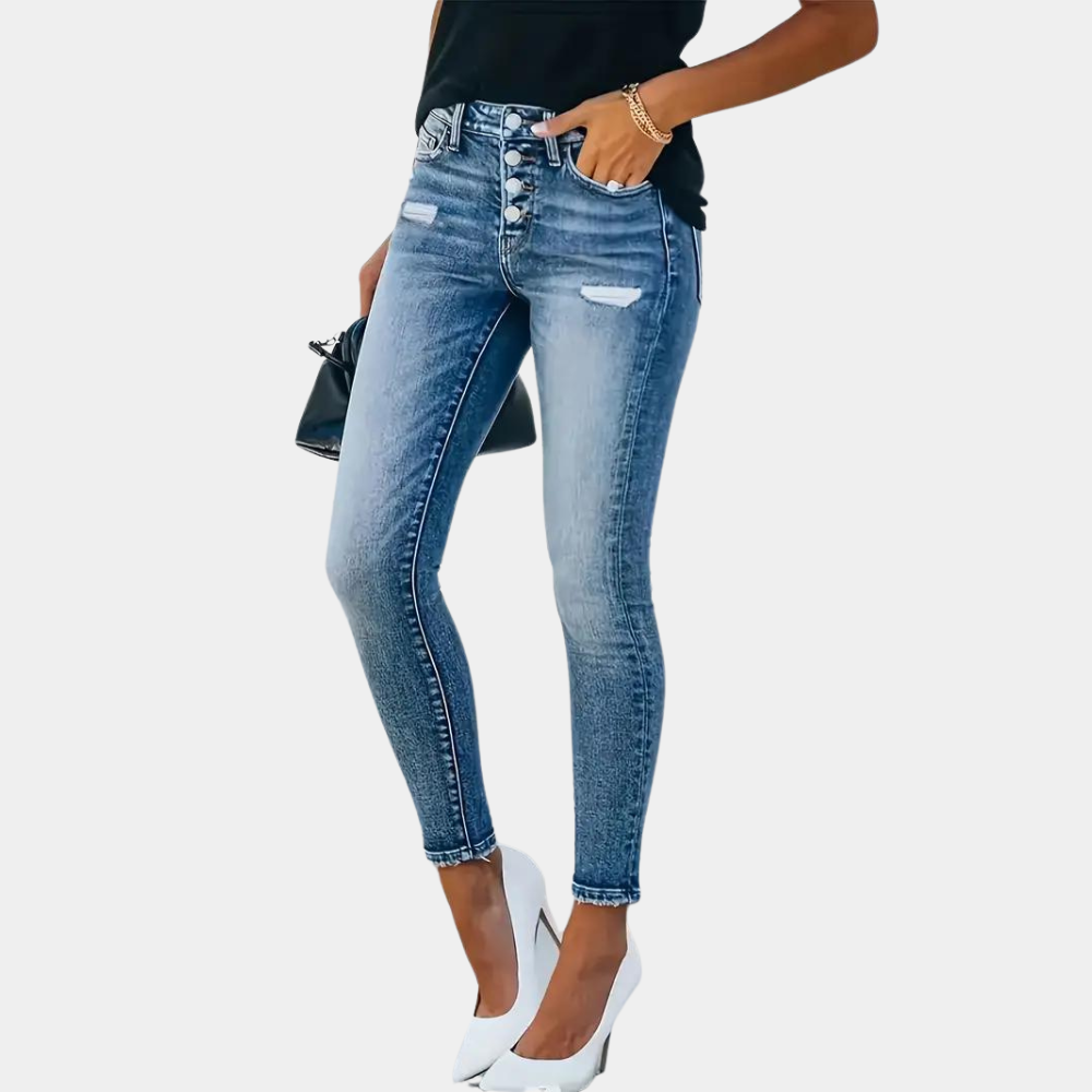 Ember - Eenvoudige skinny jeans met een modieuze knoopsluiting