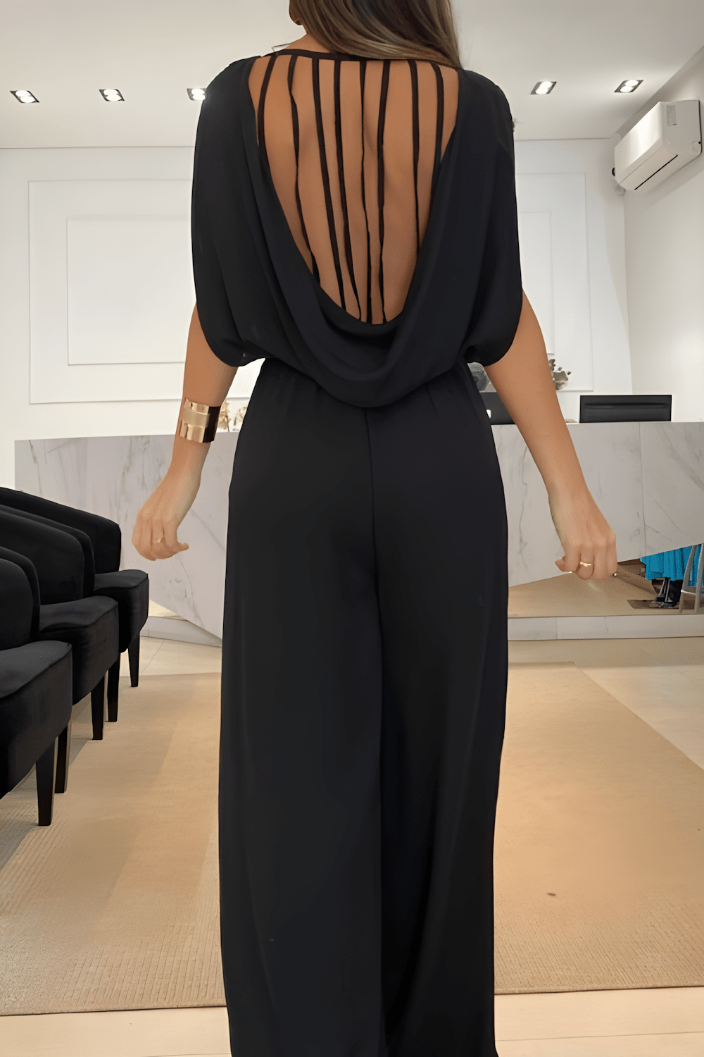 Dames Jumpsuit Mouwloos Zwart met Wijdvallende Pijpen - Emma-2