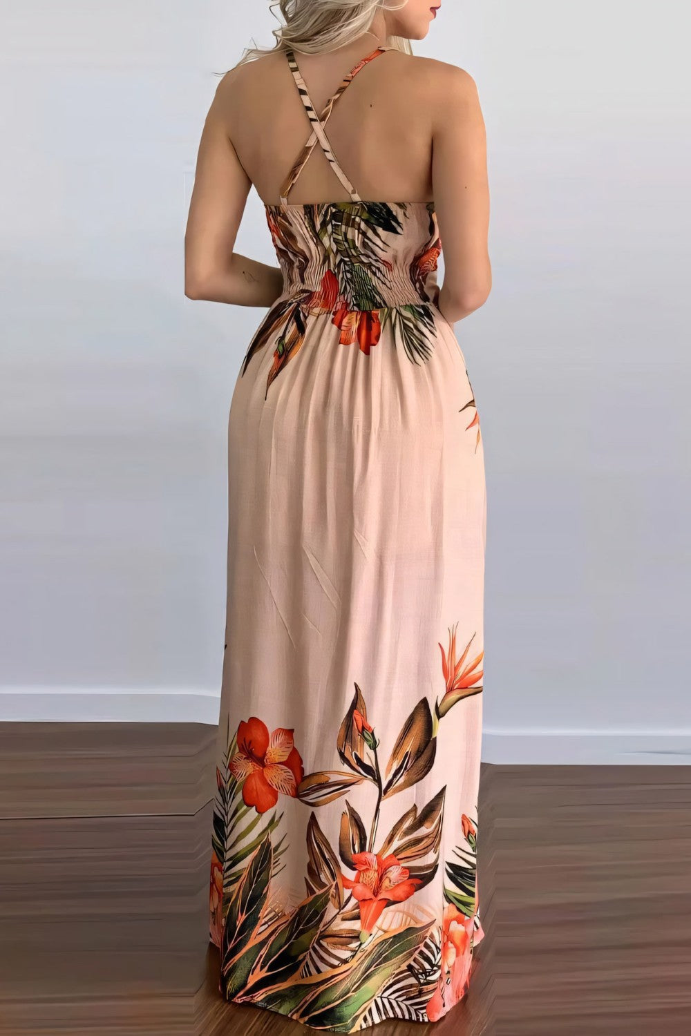 Dames Midi Jurk Mouwloos Elegant Oranje - Evianelle-2