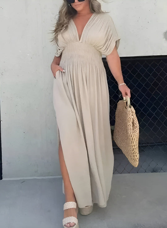 Variant image for Dames Maxi Jurk Elegante Diepe V-hals met Split - Zomerstijl-1