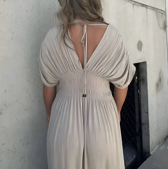 Dames Maxi Jurk Elegante Diepe V-hals met Split - Zomerstijl-3