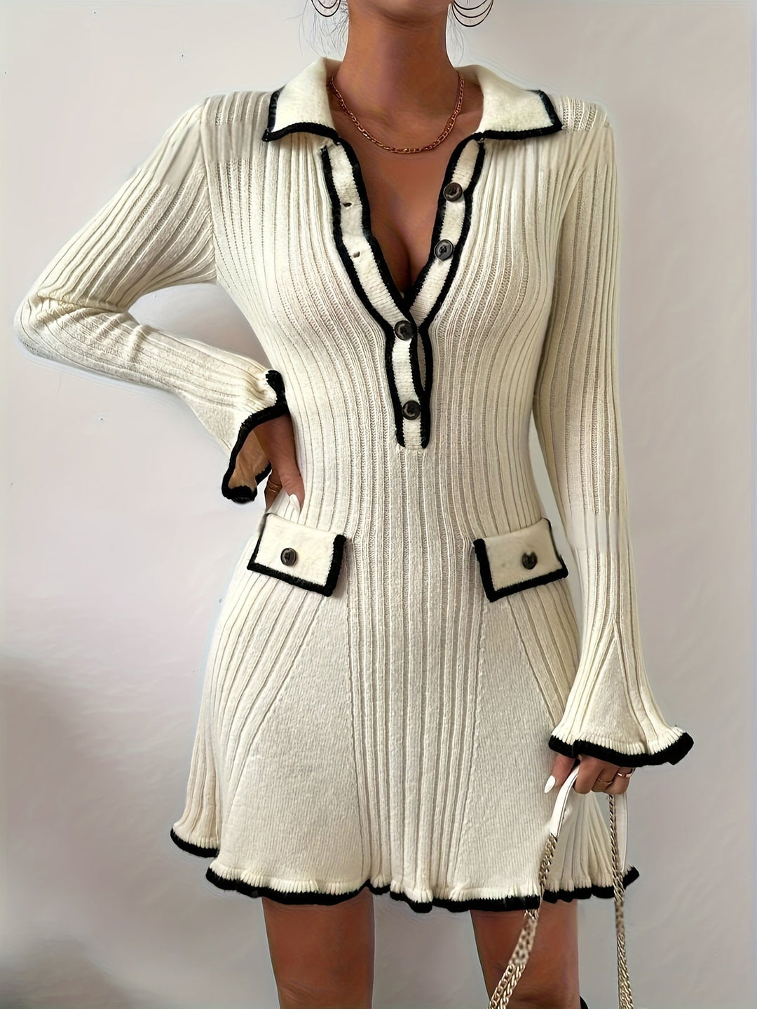 Gebreide dames mini jurk voor alle weersomstandigheden - Christine