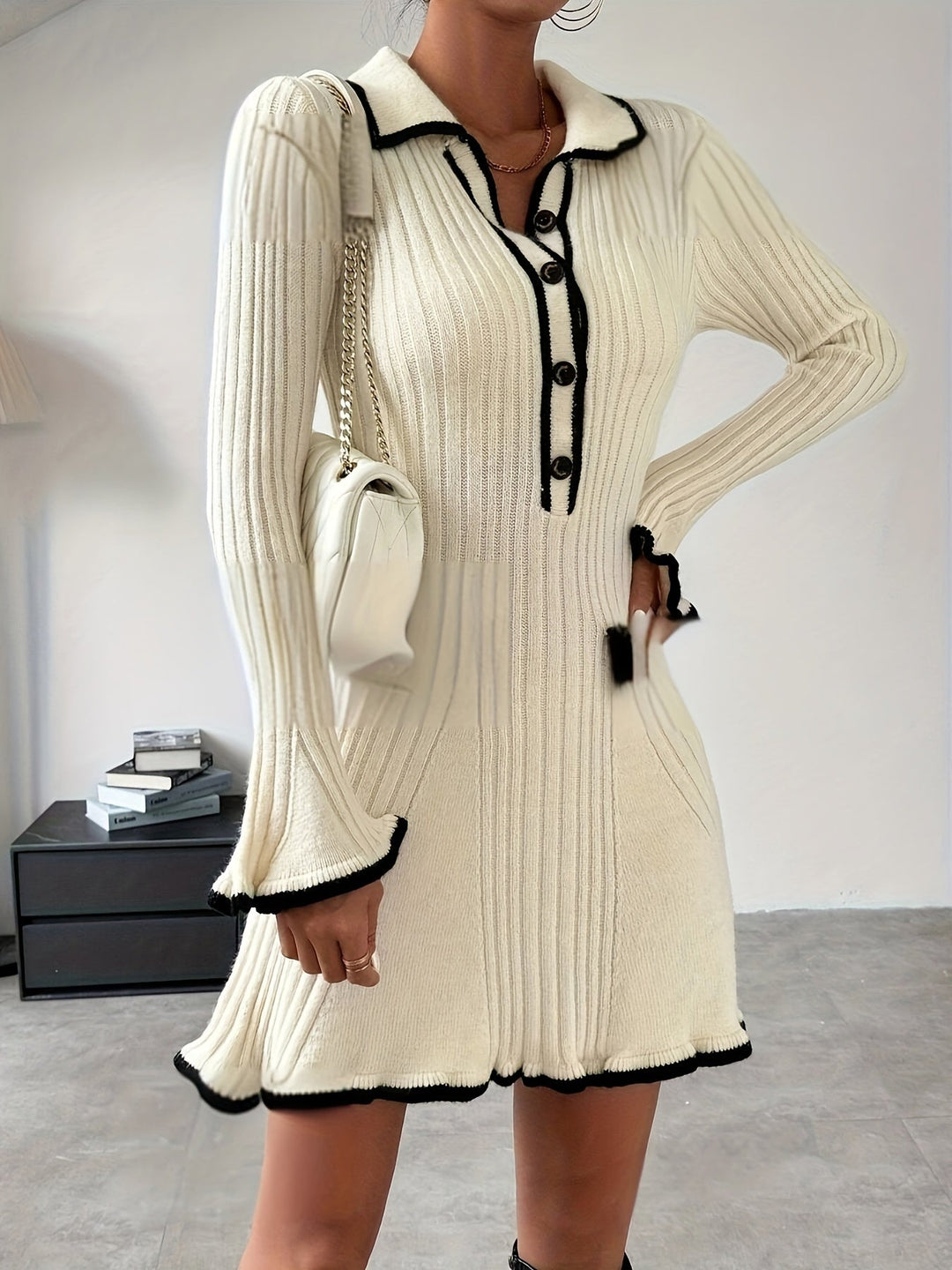 Gebreide dames mini jurk voor alle weersomstandigheden - Christine