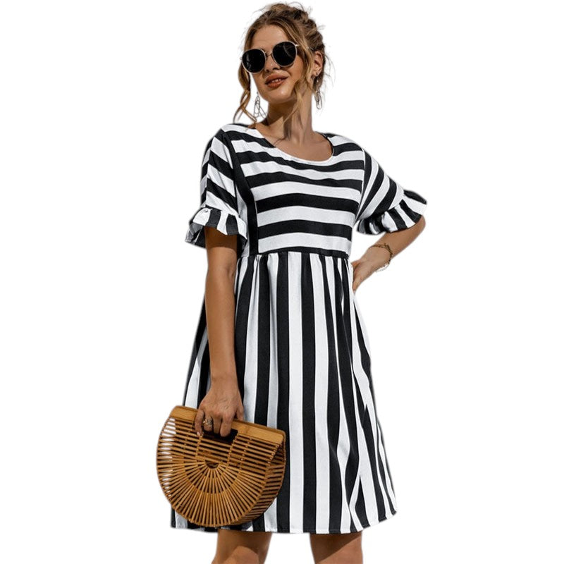Dames Midi Jurk Tijdloos Gestreept Design met Ronde Hals - Leyna-1