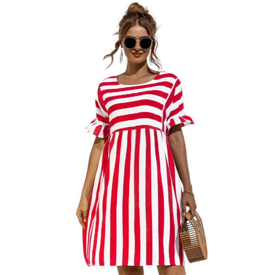 Variant image for Dames Midi Jurk Tijdloos Gestreept Design met Ronde Hals - Leyna-25